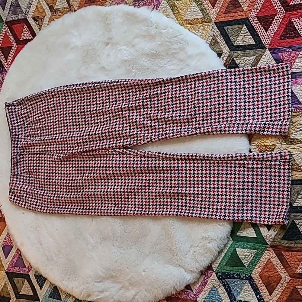 Free People Rudy Red & White Houndstooth High Rise Knit Pull On Pants